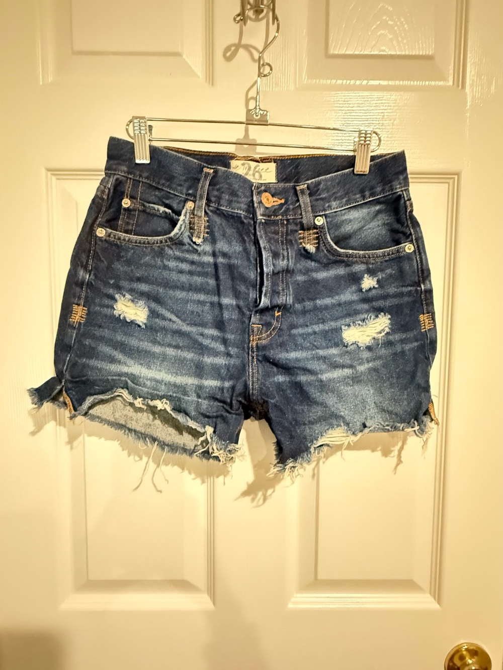We The Free Distressed Dark Blue Denim Cutoff Shorts